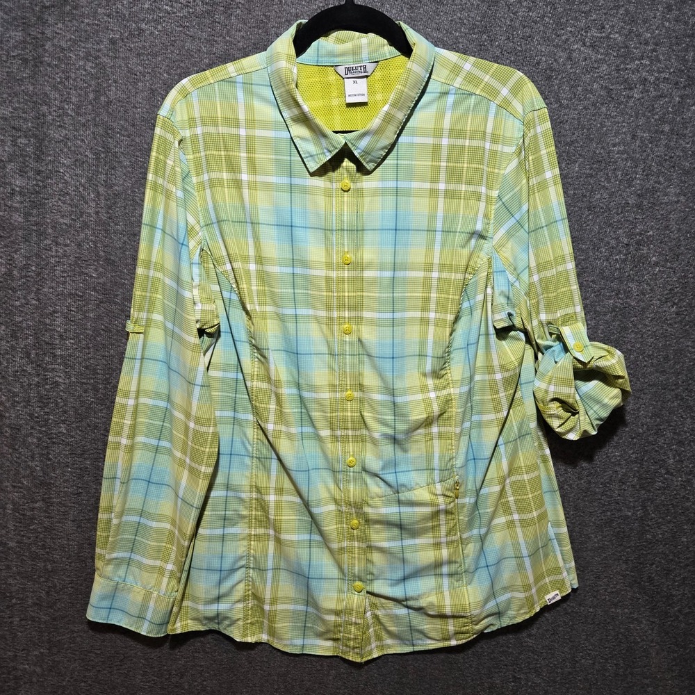 Duluth Shirt Women XL Green/Blue Plaid Button-Up DuluthFlex Sidewinder